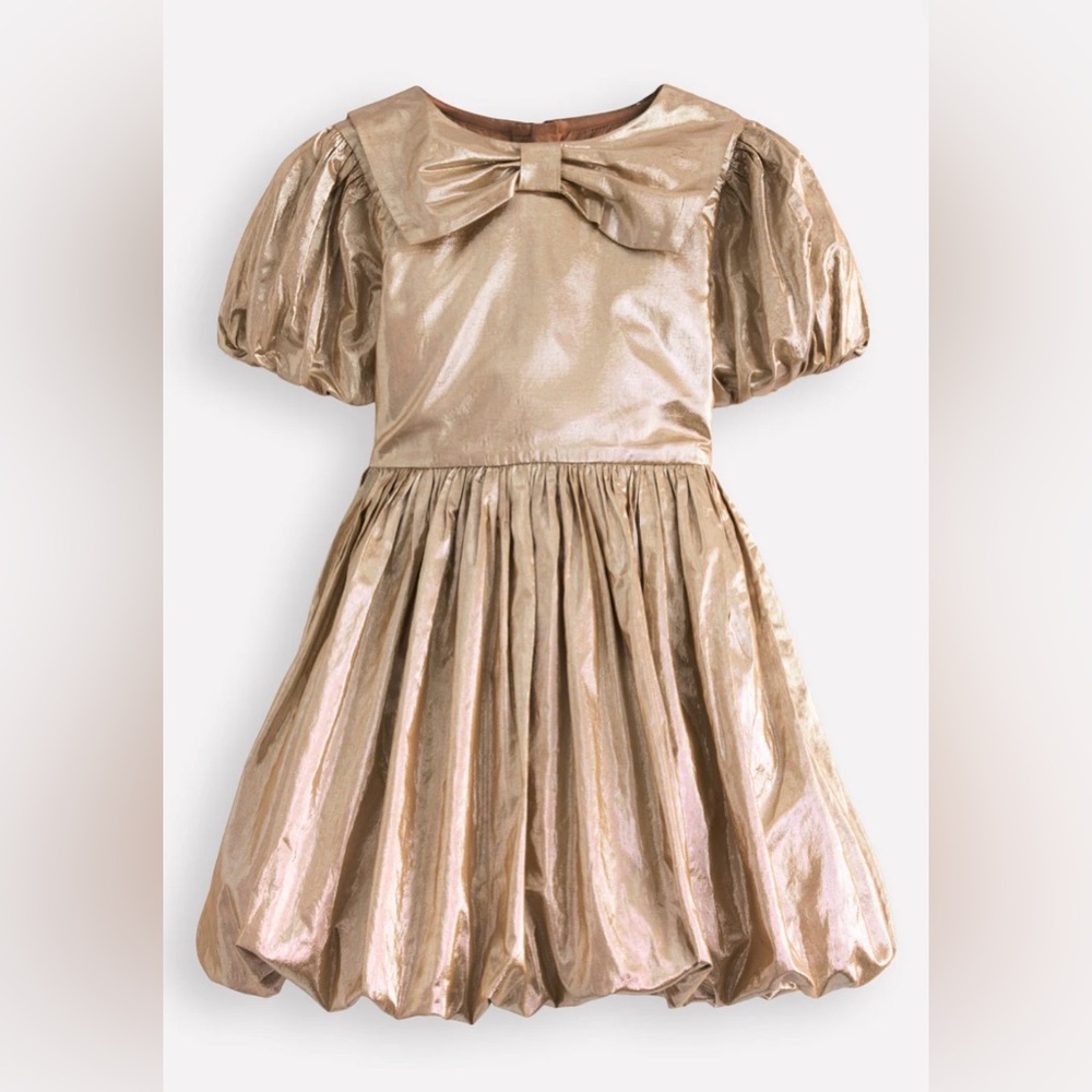 Mini Boden Girls Metallic Gold Bubble Hem Party Dress Size 10-11y